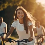 woman riding a bike without glasses after successful lasik procedure